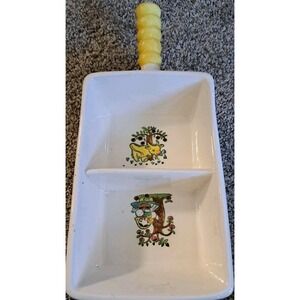 Vtg Metlox Poppytrail Divided Dish 1950'S Cow And Farm Girl Yellow Floral